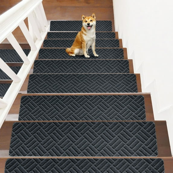 Stair Mats, 8x30in No Slip Carpet Stair Treads, Non-Slippery Rug For Kids Elders Pets, Reusable Adhesive, Easy To Clean & Cut, Wear-Resistant, Indoor Stair Safety