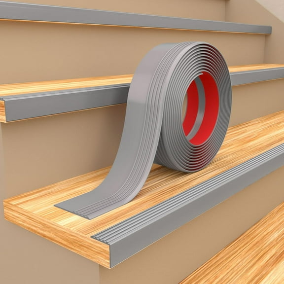 Stair Nosing Rubber Stair Edging, Non-Slip Self Adhesive Staircase Step Edge Protector, 3.3Ft Stair Edge Trim Peel and Stick Stair Nosing Vinyl Stair Nose for Outdoor & Indoor-Grey