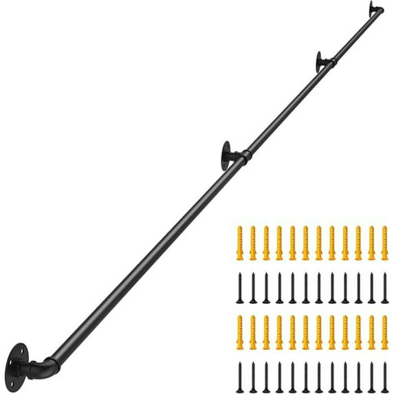 SDNBHT Stair Railing Indoor Metal Hand Rails For Indoor Stairs 1.5" Pipe Stair Handrail Aluminum Wall Mounted Indoor/Outdoor Handrail For Steps Black Industrial Handrail For Stairs 8ft