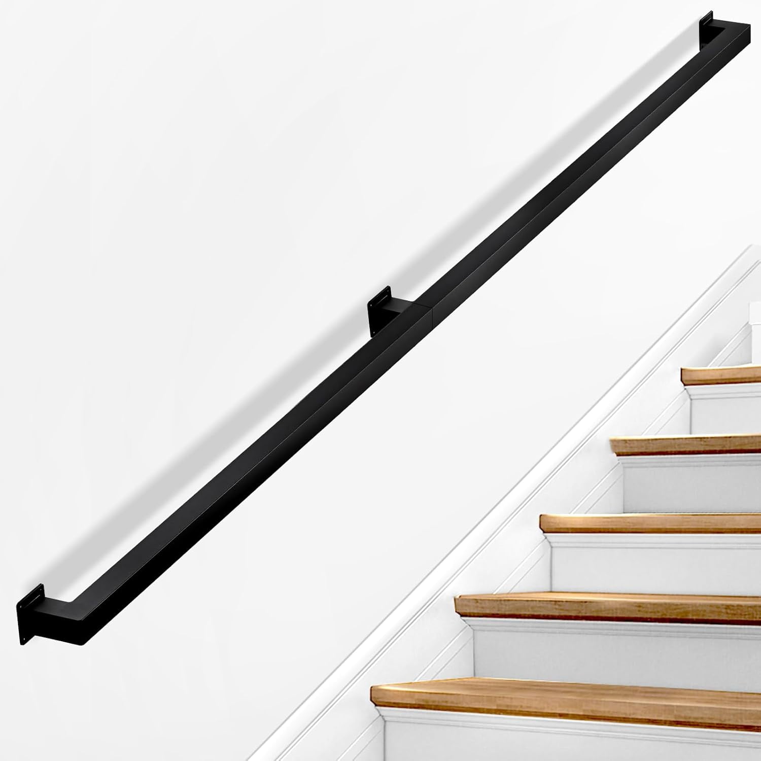 Stair Railing Indoor - Handrails for Stairs, 7ft Black Metal Staircase ...