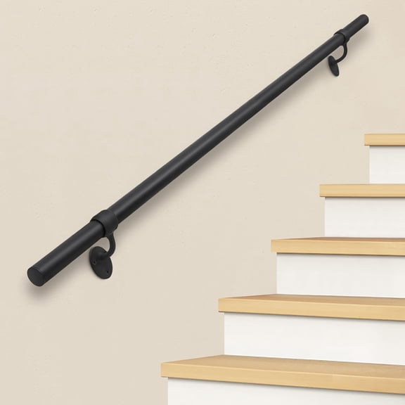 Stair Railing Indoor Metal Hand Rails for Indoor Stairs 1.5" Pipe Aluminum Wall Mounted Indoor/Outdoor Handrail for Steps Black Industrial Handrail for Stairs 5ft