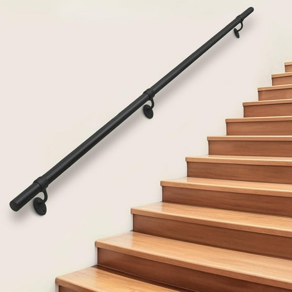 Stair Railing Indoor Metal Hand Rails for Indoor Stairs 1.5" Pipe Aluminum Wall Mounted Outdoor Handrail for Steps Black Industrial Handrail for Stairs 11ft