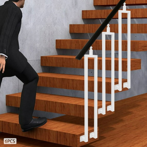 Stair Railing Posts 6-Piece Set, 39.37in/100cm Height, U-Shaped Iron with High-Temp Baked Paint, 180° Adjustable Bracket, Side/Front Mount, Ideal for Homes/Balconies/Stairs