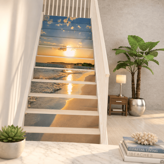 Stair Riser Decals Gxl1000 14Pcs Sunrise Coast Vinyl Sticker Decoration