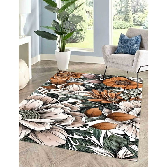Stair Rug, Bathroom Rug, Home Decor Rug, Gift For Her, Flowers Pattern Rugs, Gradient Colors Rugs, Botanical Rug, Living Room Rug, Brown Rug, 2'x3' - 60x90 cm