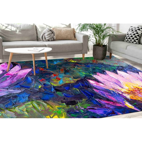 Stair Rug, Farmhouse Rug, Floral Rug, Bath Rug, Lotus Painting Rugs, Kitchen Rugs, Entry Rugs, Modern Rug, Modern Rug, Printed Rugs, 2.6'x9.2' - 80x280 cm