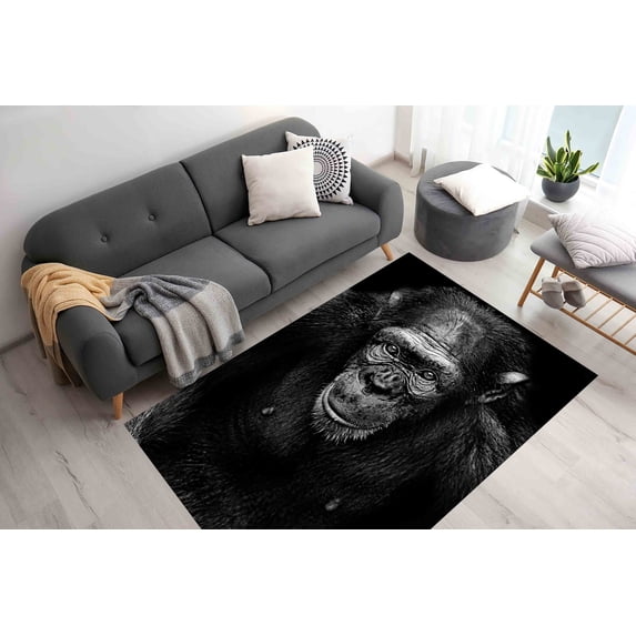 Stair Rugs, Office Rug, Old Monkey Poster Rugs, Indoor Rug, Old Monkey Rug, Animal Rug Non-Slip Carpet Rug, Animal Rug, Cute Rugs, Black Rug, 1.7'x2.3' - 50x70 cm