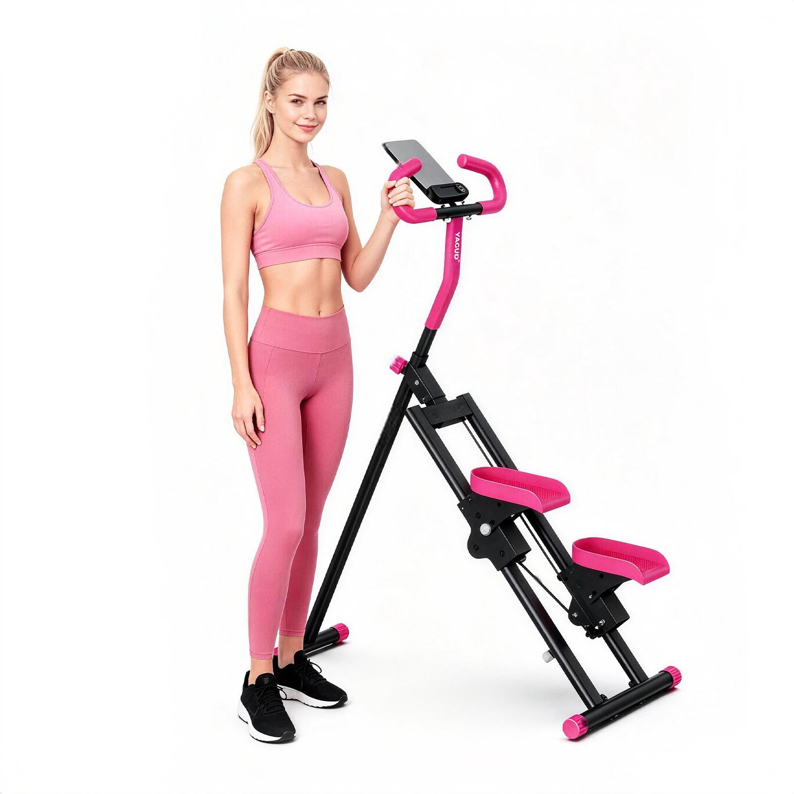 Stair Stepper with 6-Level Adjustable Handrails, 330lb Weight Capacity Stair Climber for Full-Body Exercise, Compact Foldable Step Machines for Home Workouts & Small Spaces, Pink