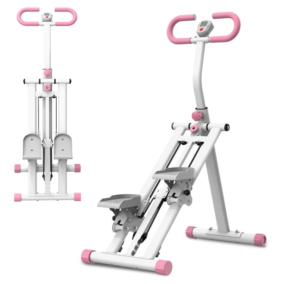 Stair Stepper Exercise Machine with Resistance, Foldable Vertical Climber for Home Gym, Full Body Cardio Workout Equipment, Adjustable Handlebar, Pink