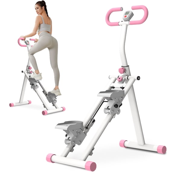 LuckyNote Vertical Climber Machine, Pink Foldable Stair Stepper with Adjustable Handles for Home Full Body Cardio Workout