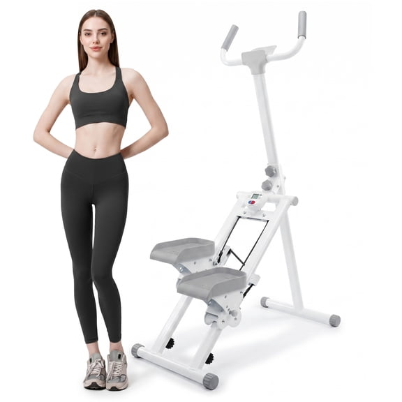 Stair Stepper Machine, Vertical Climber with LCD Display - Iron, Compact, Ancient White, Home Cardio Trainer