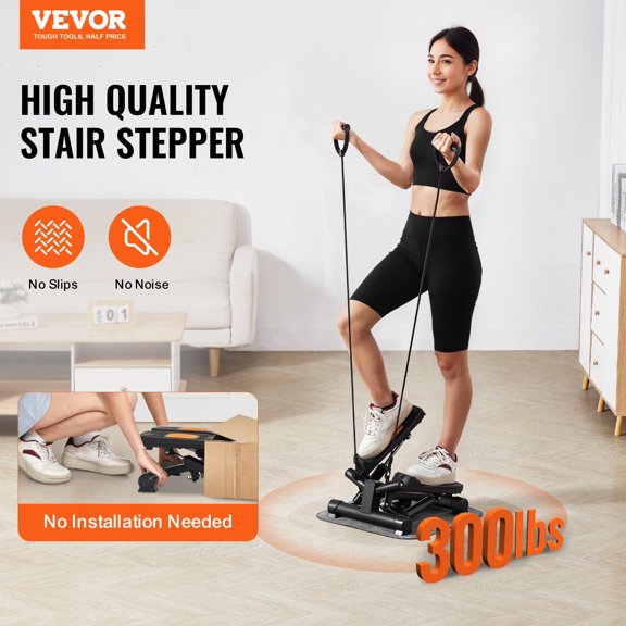 Stair Stepper, Mini Stepper for Exercise at Home, Hydraulic Fitness Twist Stepper with Resistance Bands, Full Body Workout Cardio Equipment, Stair Cli