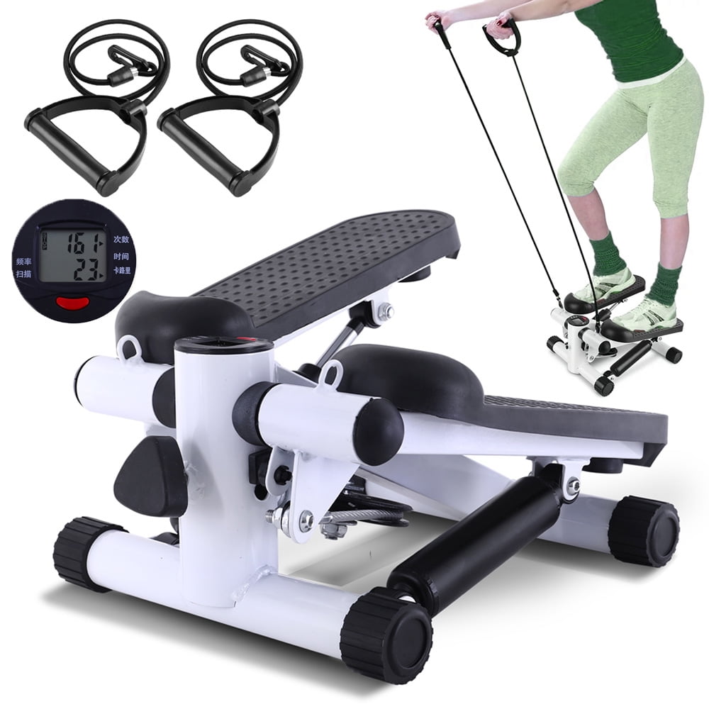 Stair Stepper for Exercise, Mini Steppers with Resistance Band, Aerobic Fitness Stepper Exercise Home Workout Equipment for Full Body Workout White