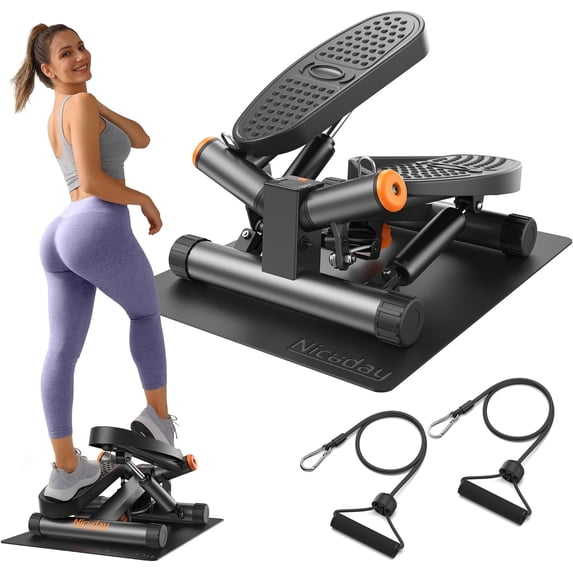 Stair Stepper with Resistance Bands, Hydraulic Mini Stepper with LCD Monitor, 300LBS Capacity Fitness Stepper for Home Exercise