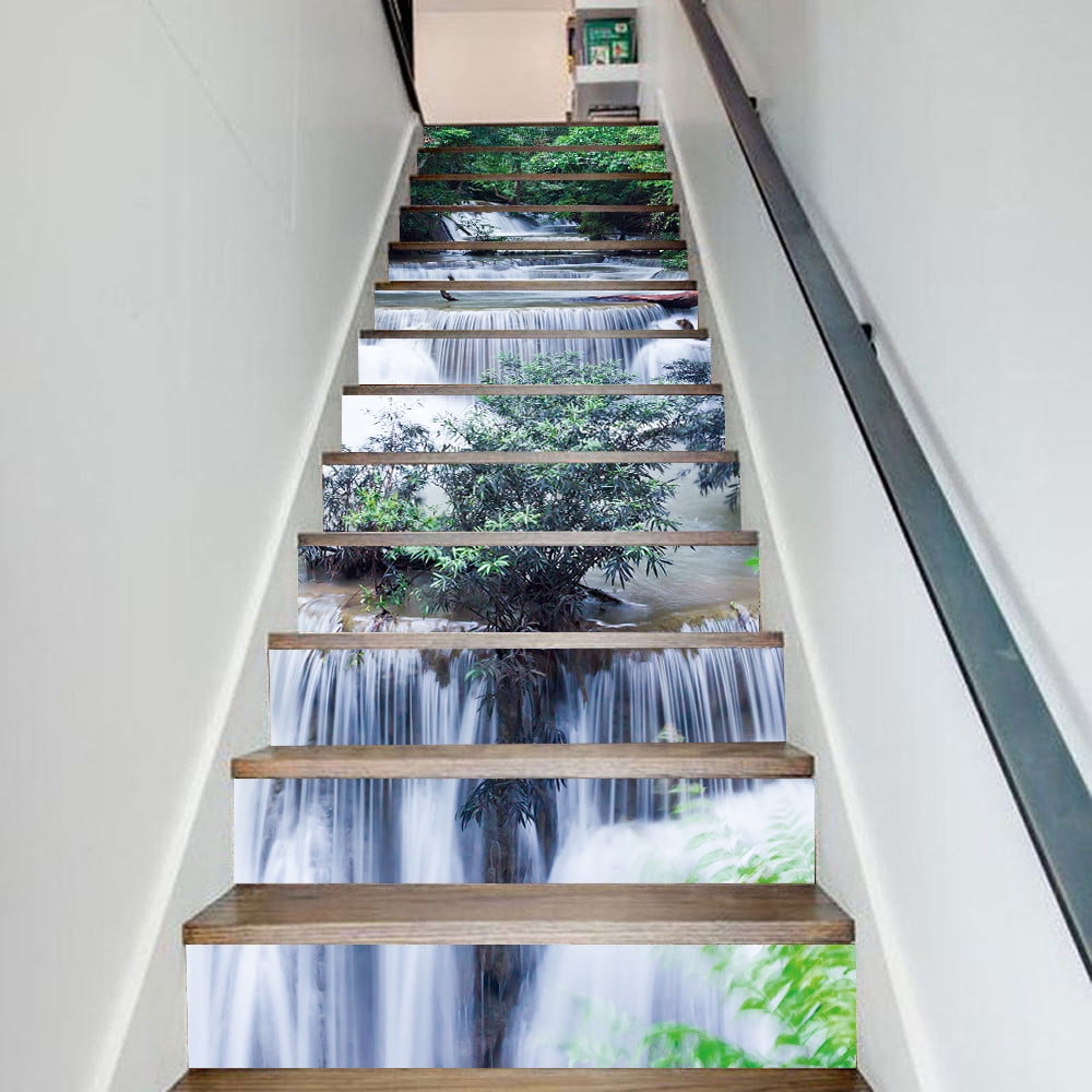 Stair Stickers Mountain Stream Waterfall Wall Stickers for Stairs