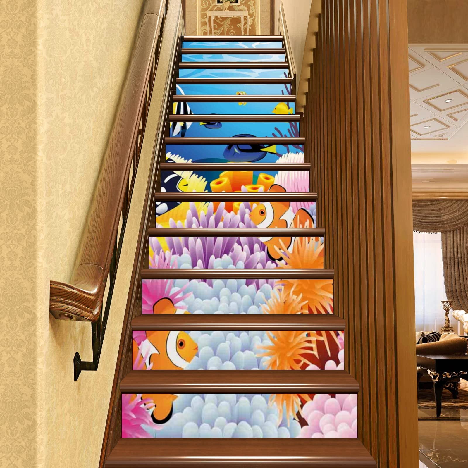 Stair Stickers Ocean Fish School The Underwater World Staircase Decals ...