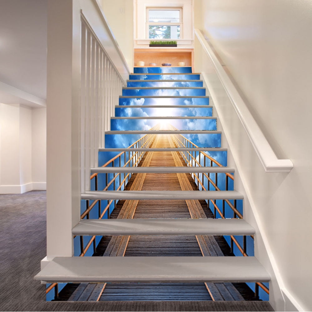 Stair Tread Decals 3D Stair Murals Self-Adhesive Stair Sticker, 39.37" x 7.09" Peel and Stick Vinyl Stair Riser Sticker for Step Decoration Home Decor.