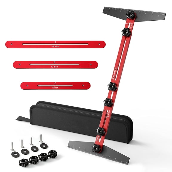 Stair Tread Template Tool, 8"-60" Adjustable Measuring Jig with 360° Rotatable Angle Design, Laser Scale and 0.16in Thick CNC Anodized Surface, High Precision Layout Measuring Tool for Stair, Floor