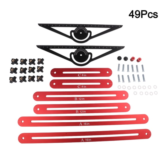 Stair Tread Template Tool Jig, Modular Aluminum Alloy Measuring Gauge with Rotatable Scribe, 16-60 Inch Adjustable Layout Kit for Wood Flooring, Closet & Window Sill Installation, Red Black
