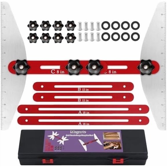 Stair Tread Template Tool - Precision Stair Tread Jig for Risers and Treads - Durable Stair Guide, Measuring Tool, Step Gauge, and Scribe - for DIY and Woodworking - Red