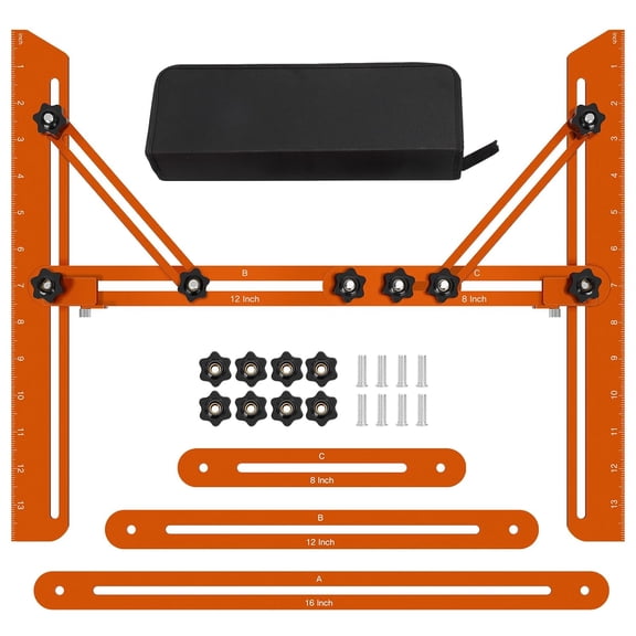 Stair Tread Template Tool, Stairs Treads Jig Stair Tread Gauge Aluminum Alloy Ruler with Angled Brace and Edge Flip Stops Adjusting Length from 12" to 60", Stair Tools Measuring Gauge