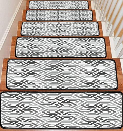 Stair Treads Carpet Set of 13 Seamless Hexagonal Elements Non-Slip Self ...