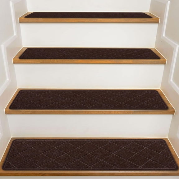 Stair Treads For Wooden Steps Indoor  7 Pack 8" X 30" Non Slip Carpet With Reusable Adhesive Elders And Dogs Surface Polyester Tpr Backing Rugs Brown
