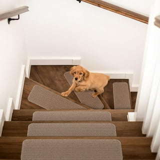 Set of 15 Adhesive Carpet Stair Treads - Praline Brown - 8 in. x 23.5 in.