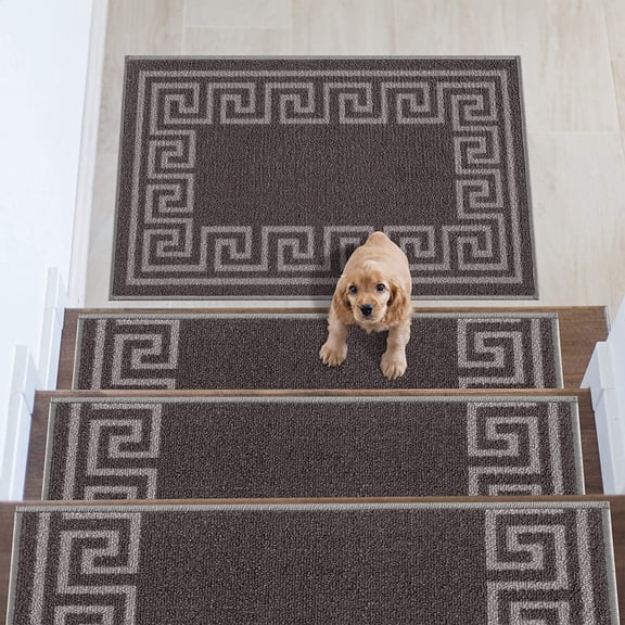 Stair Treads Greek Key Design Non Slip Backing, 8.5''X26''