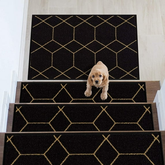 Stair Treads Hexagon Design Non Slip Backing, 8.5''X26''