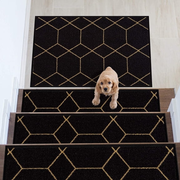 Stair Treads Hexagon Design Non Slip Backing, 8.5''X26''