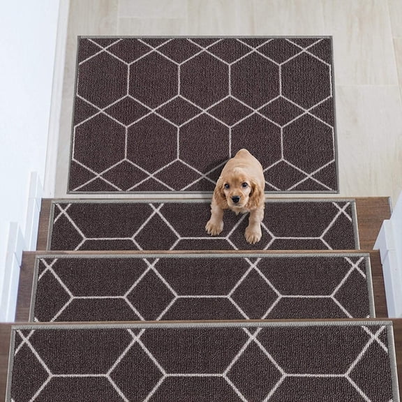 Stair Treads Hexagon Design Non Slip Backing, 8.5''X26''