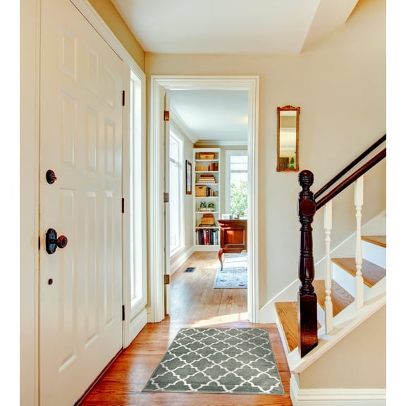 Stair Treads Non-Skid Safety Stair Mat, Landing Rug | Trellisville Collection Slip Resistant Indoor carpets for Home (Includes Adhesive Tape) | 2 ft x 3 ft Vibrant, Teal-White