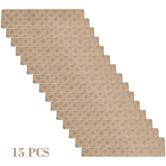 Stair Treads Non-Slip 15PC Set KhakiEmbossed Stair Mats Self Adhesive Step Carpets Absorbent Washable Household Stair Rugs