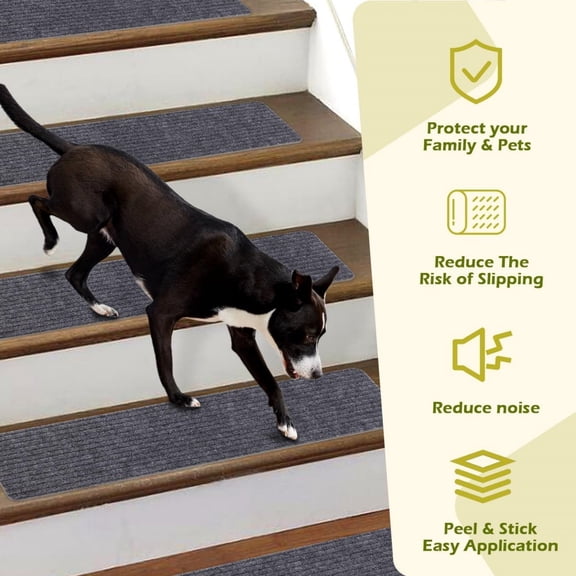 Stair Treads Non-Slip 16 Pack 8"x30" - Carpet Stair Runner for Indoor Wooden Steps with TPE Backing & Anti-Skid Surface, Reusable Adhesive Safety Rug for Kids/Elder/Pet-Friendly - Grey