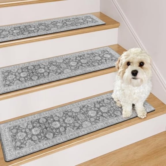 Stair Treads Non-Slip 30"x8" Stair Treads for Wooden Steps, Washable Stair Carpet Treads Slip Resiatnt Rubber Backing Indoor Stair Mats Stair Runners for Kids and Dogs, 4PCS, Gray