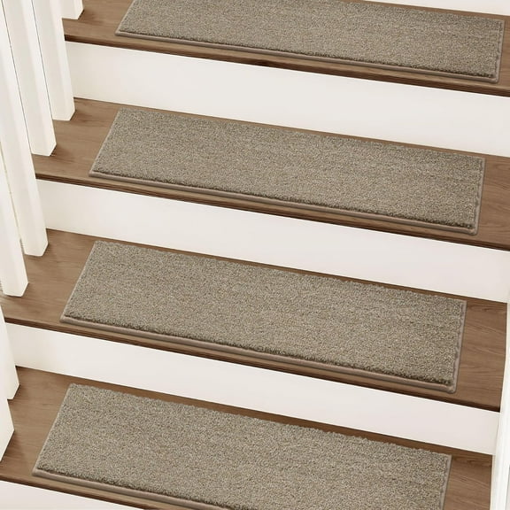 Stair Treads Non-Slip Carpet Stair Treads for Wooden Steps, Indoor Stair-Runner Rugs for Kids Elders & Pets 28"x9" (15Pc, Beige)