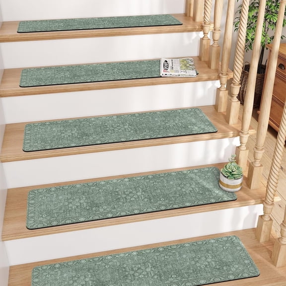 Stair Treads Non Slip Green 8"x30" Carpet Stair Treads for Wooden Steps, Rubber Backing Stair Runner Washable Safety Carpet for Stairs, Indoor Staircase Step Treads for Kid Elder Dogs