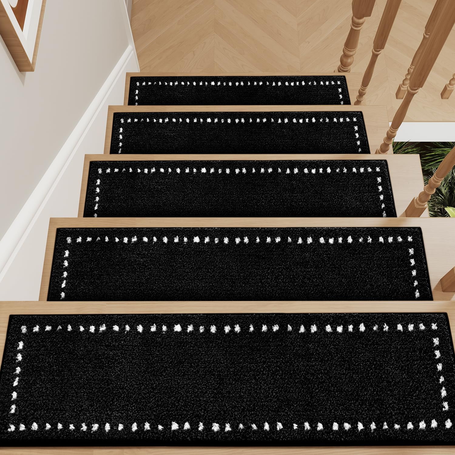 Aucuda Non-Slip Stair Treads – 15-Pack Self-Adhesive Stair Runners, 8x30 Inch, Grey Diamond Groove Texture For Wood Steps, Reusable & Machine Washable, Safety For Kids, Seniors & Pets