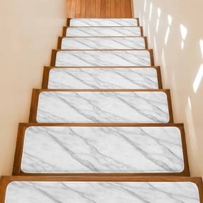 Stair Treads Non Slip Indoor for Wooden Steps, Marble 4 Pcs Stair Mats for Kids Elders Dogs, 8 x 30 Inch Modern Grey White Rock Monochrome Simple Carpet Treads Runner Rugs for Staircase