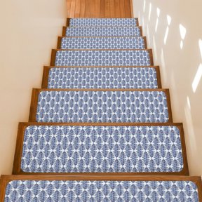 Stair Treads Non Slip Indoor for Wooden Steps, Navy Blue Tree 15 Pcs Stair Mats for Kids Elders Dogs, 8 x 30 Inch Modern Geometric Abstract Art Carpet Treads Runner Rugs for Staircase