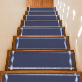 Stair Treads Non Slip Indoor for Wooden Steps, Pure Dark Blue 4 Pcs Stair Mats for Kids Elders Dogs, 8 x 30 Inch Simple Solid Color Carpet Treads Runner Rugs for Staircase