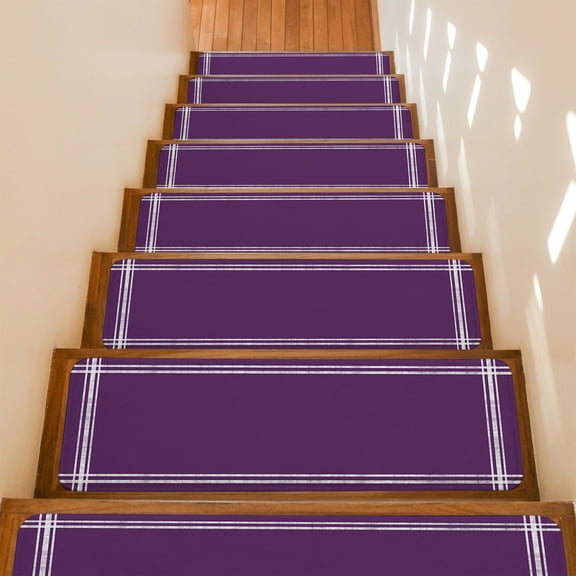 Stair Treads Non Slip Indoor for Wooden Steps, Pure Dark Purple 15 Pcs Stair Mats for Kids Elders Dogs, 8 x 30 Inch Simple Solid Color Carpet Treads Runner Rugs for Staircase
