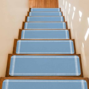 Stair Treads Non Slip Indoor for Wooden Steps, Pure Light Blue 4 Pcs Stair Mats for Kids Elders Dogs, 8 x 30 Inch Simple Solid Color Carpet Treads Runner Rugs for Staircase