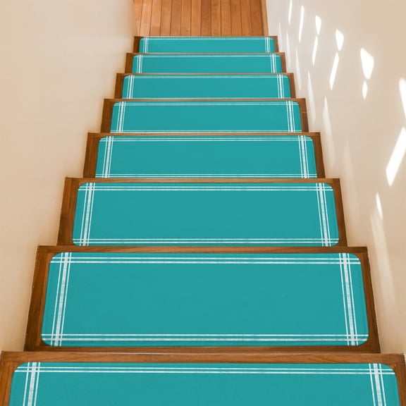 Stair Treads Non Slip Indoor for Wooden Steps, Pure Teal Green 15 Pcs Stair Mats for Kids Elders Dogs, 8 x 30 Inch Simple Solid Color Carpet Treads Runner Rugs for Staircase