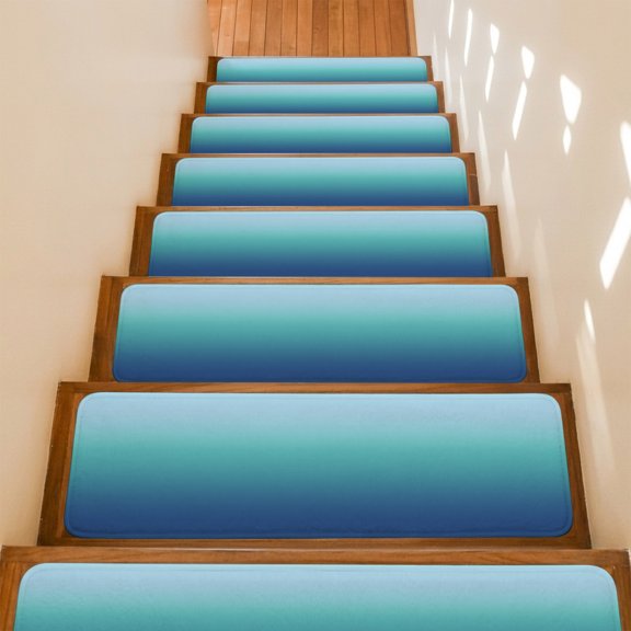 Stair Treads Non Slip Indoor for Wooden Steps, Teal Blue Ombre 15 Pcs Stair Mats for Kids Elders Dogs, 8 x 30 Inch Modern Abstract Art Gradient Aesthetics Carpet Treads Runner Rugs for Staircase