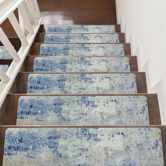 Stair Treads Non Slip for Wooden Steps, 15PCS 8"x30" Grey Rubber Backing Stair Runner Mats, Washable Reusable Carpet for Stairs Rugs Indoor Safety Staircase Step Treads for Kids Elders Dogs