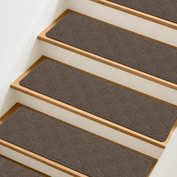 Stair Treads Non-Slip for Wooden Steps, 15Pack - 8" x 30" Edging Stair Runner Indoor for Kids Elders & Pets, Washable Carpet Stair Treads with Peel & Stick Reusable TPE Backing, Brown