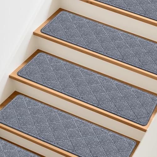 Stair Treads Non-Slip for Wooden Steps, 4Pack - 8" x 30" Edging Stair Runner Indoor for Kids Elders & Pets, Washable Carpet Stair Treads with Peel & Stick Reusable TPE Backing, Grey
