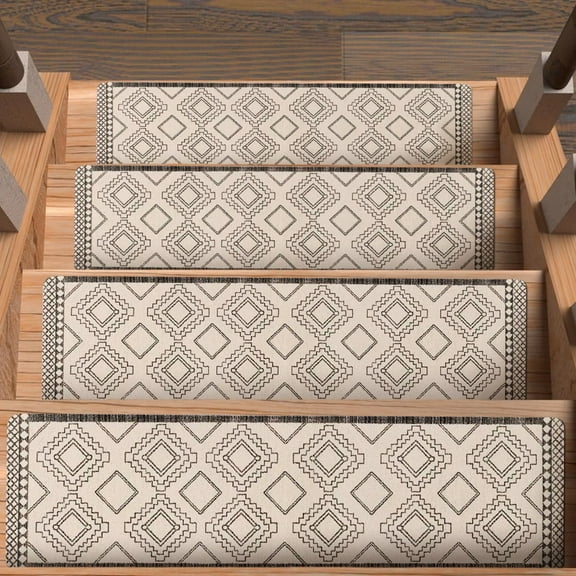 Stair Treads Non Slip for Wooden Steps Indoor 4 Pack 8"x30",Boho Geometric Carpet Stair Runner with Rubber Backing,Washable Reusable Stairs Step Treads Soft Safety for Kids Elders Dogs
